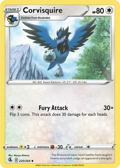 Pokemon TCG - FUSION STRIKE - 220/264 - CORVISQUIRE - Reverse Holo - Uncommon