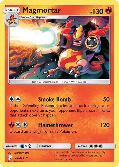 Pokemon TCG - UNIFIED MINDS - 022/236 - MAGMORTAR - Reverse Holo - Rare