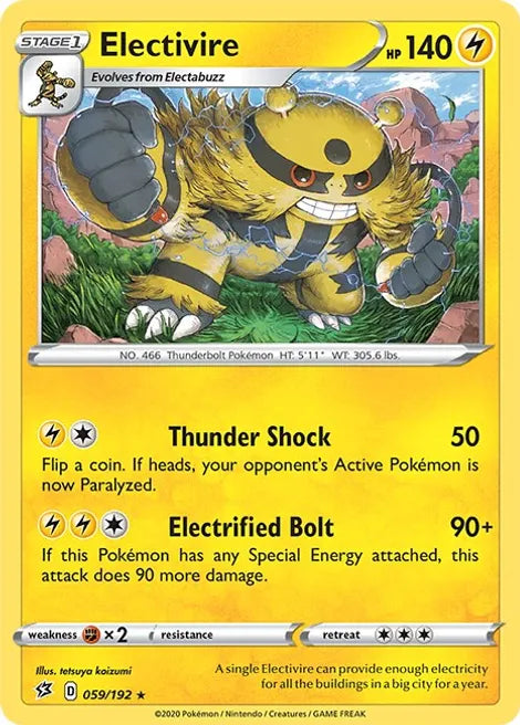 Pokemon TCG - REBEL CLASH - 059/192 - ELECTIVIRE - Rare