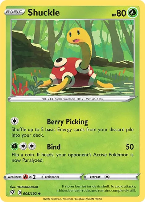 Pokemon TCG - REBEL CLASH - 005/192 - SHUCKLE - Reverse Holo - Uncommon