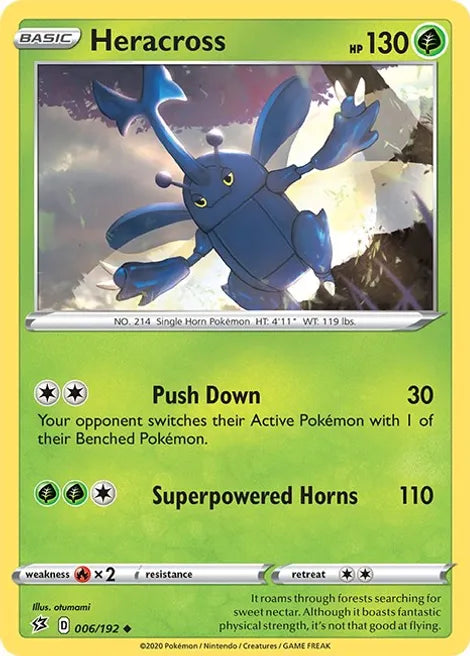 Pokemon TCG - REBEL CLASH - 006/192 - HERACROSS - REVERSE HOLO - Uncommon