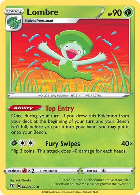 Pokemon TCG - REBEL CLASH - 008/192 - LOMBRE - Uncommon