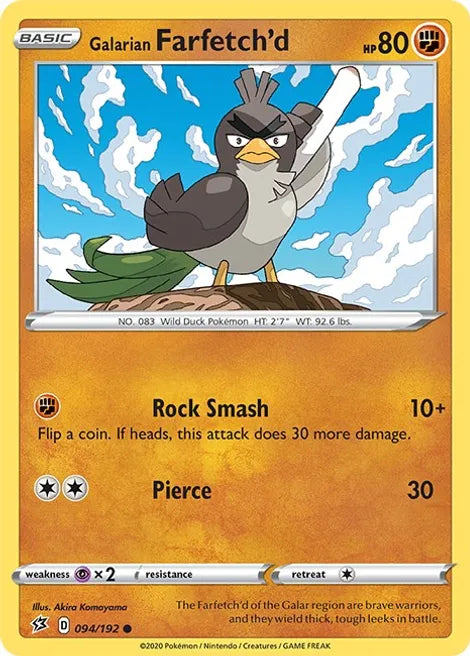 Pokemon TCG - REBEL CLASH - 094/192 - GALARIAN FARFETCH`D - Common